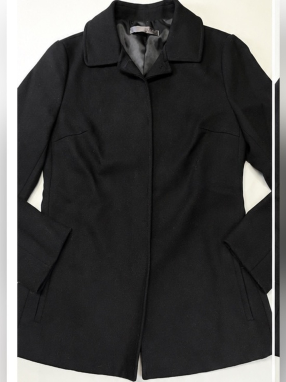 Anna K Italy Black Wool Blend Coat Lined Classic Long Sleeve Jacket Women’s Sz 8